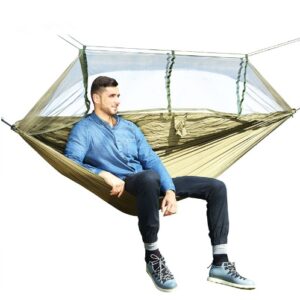 Outdoor Parachute Cloth Hammock Couble with Mosquito Net Light Portable Army Green Insect-proof Camping Aerial Tent