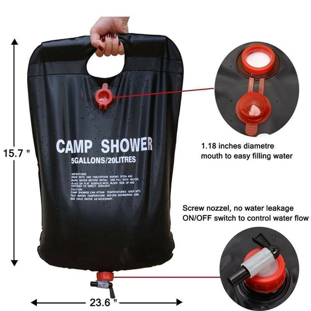 20L Camping Shower Portable Compact Solar Sun Heating Bath Bag Outdoor Travel - Image 2